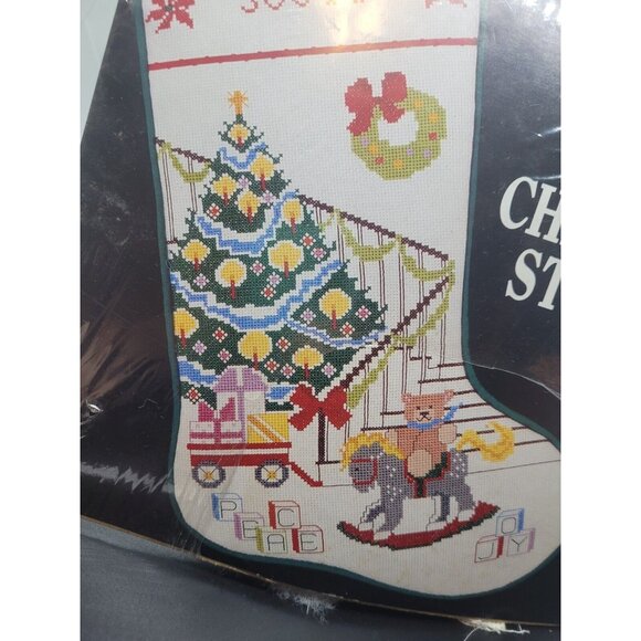 Vtg Christmas Stocking Cross Stitch Kit Tree Ornaments Toys Holiday Gift Retro - Picture 2 of 4